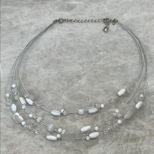 Silver and White Beaded Necklace